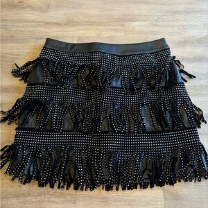 Black pleather fringe skirt